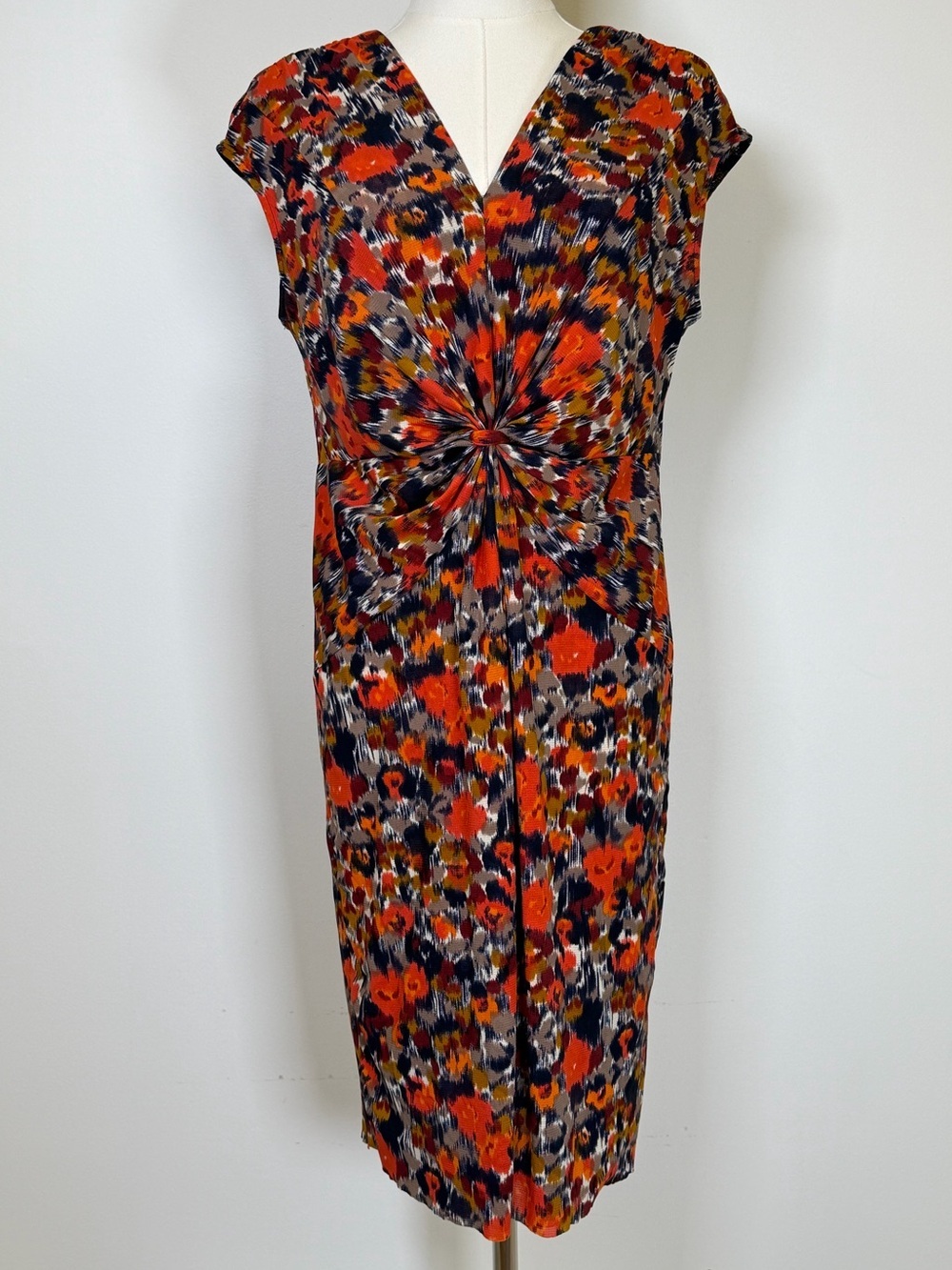 TravelSmith | Orange Abstract Floral Twist-Front Cap Sleeve Dress Women’s Small